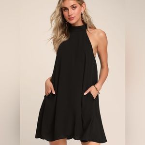 NWT Lulus Love of Mine Black Halter Swing Mini Dress Size Medium